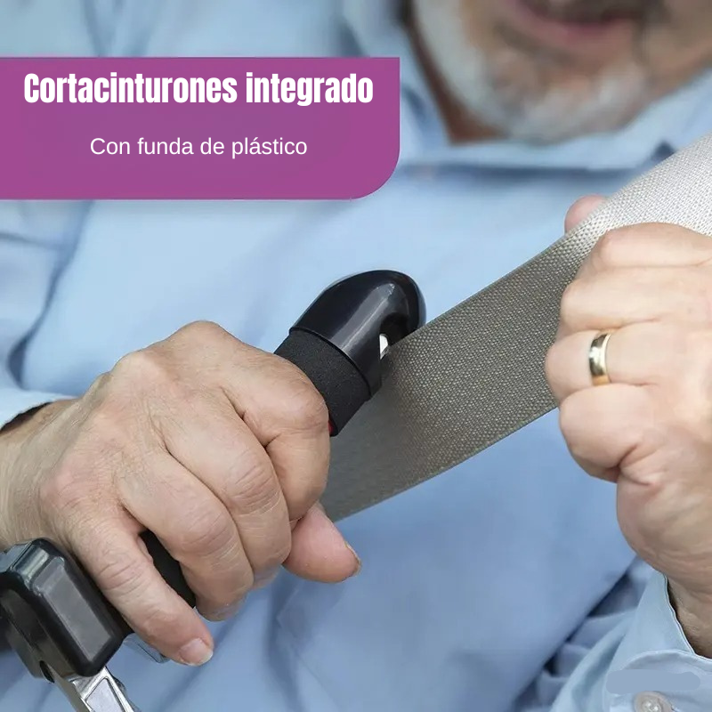 Manija de Coche para Asistencia + Cortador Cinturón + Rompe Cristales | Acero Forjado 350kg